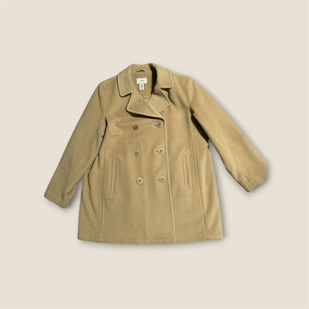 L.L. Bean Women's 100% Wool Tan Pea Coat - Picture 3 of 5